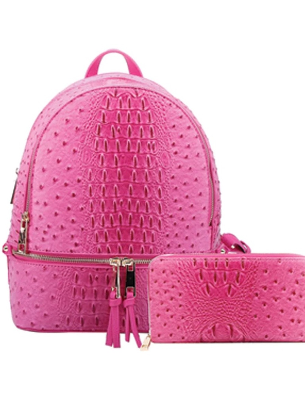Pink Textured Backpack and Wallet Set